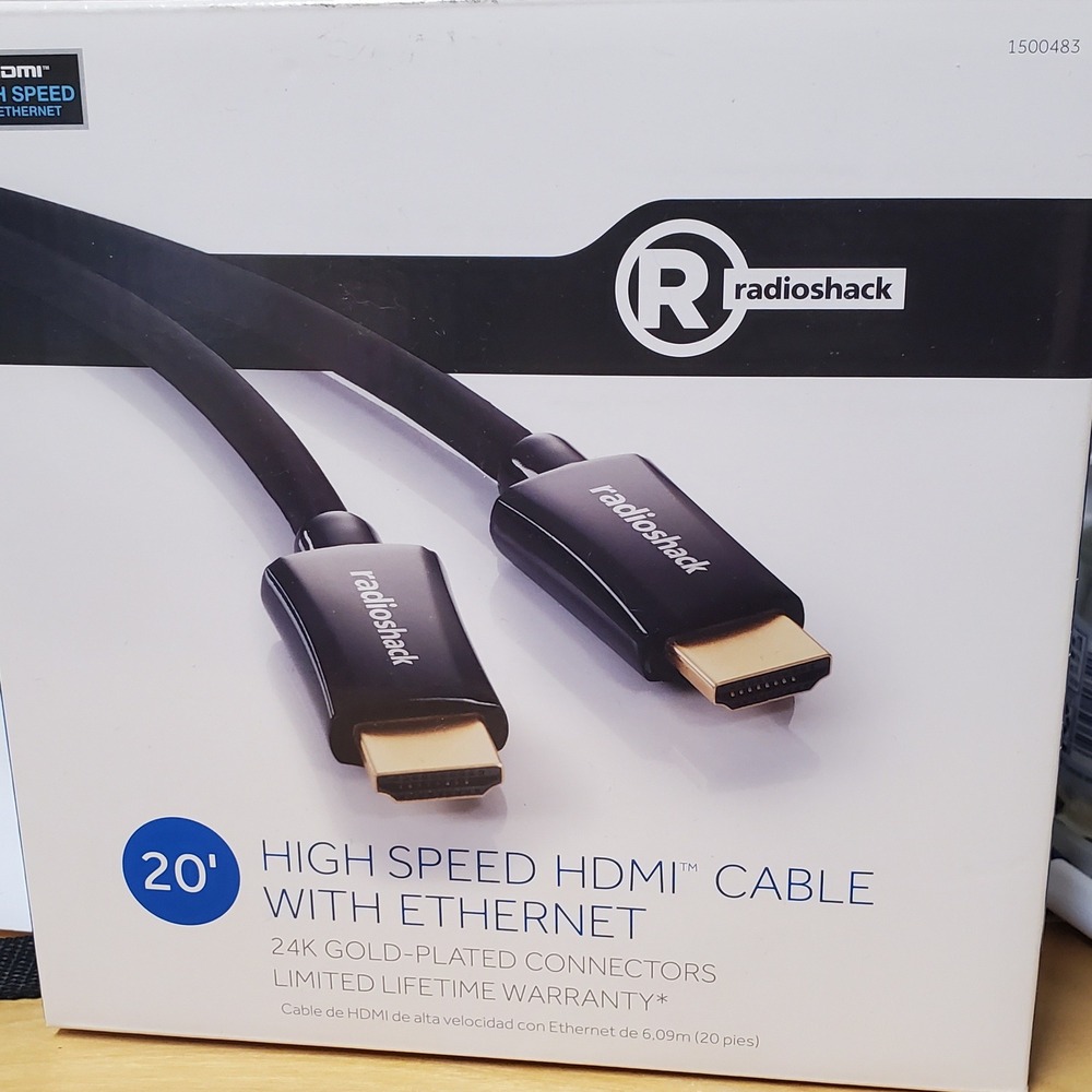 RadioShack 20ft High Speed HDMI Cable with Ethernet 4K 1080p Gold Plated 1500483